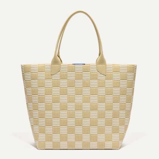 PDP |The Lightweight Tote in Checker Sand shown from the front.