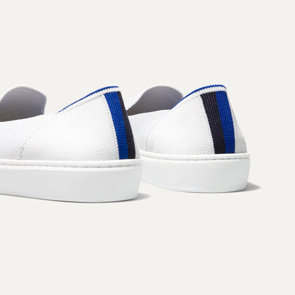 The slip-on Sneaker in Bright White shown from the back view with the heel detail.
