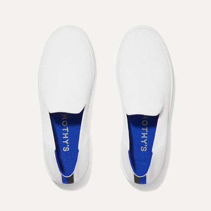 A pair of The slip-on Sneaker in Bright White shown from the top view.