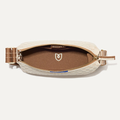 The Casual Crossbody in Vanilla Wafer, shown from above, with the interior exposed.