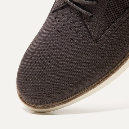 The toe and vamp of The Oxford in Deep Brown, in diagonal view.