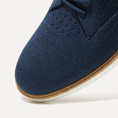 The toe and vamp of The Oxford in Night Navy, in diagonal view.