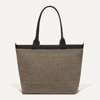 PLP |The Lightweight Zip Tote in Cacao Herringbone shown from the front.