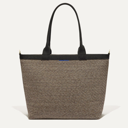 PDP |The Lightweight Zip Tote in Cacao Herringbone shown from the front.