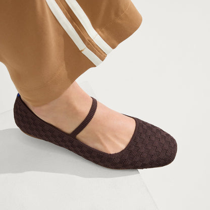 hover | Model wearing The Max Square Mary Jane in Chocolate.