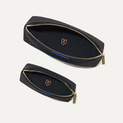 The Vanity Set in Night Song shown from the top with zipper closure open.