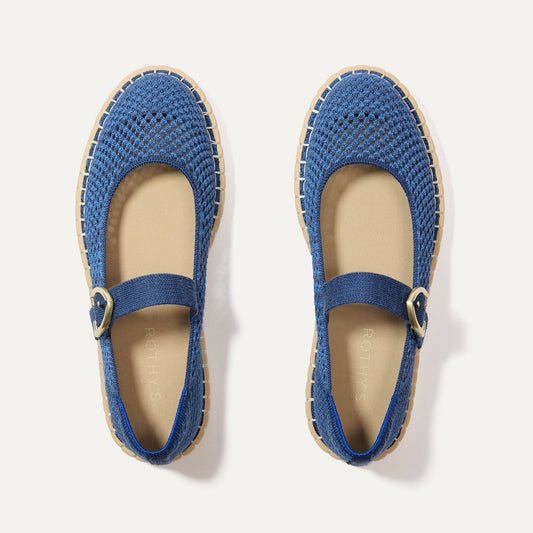 The Espadrille Mary Jane in Blue Breeze shown from the top.
