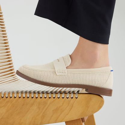 hover | Model wearing The Penny Loafer in Conch Raffia-Knit.