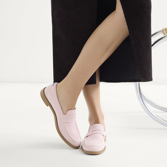 hover | Model wearing The Penny Loafer in Light Pink.