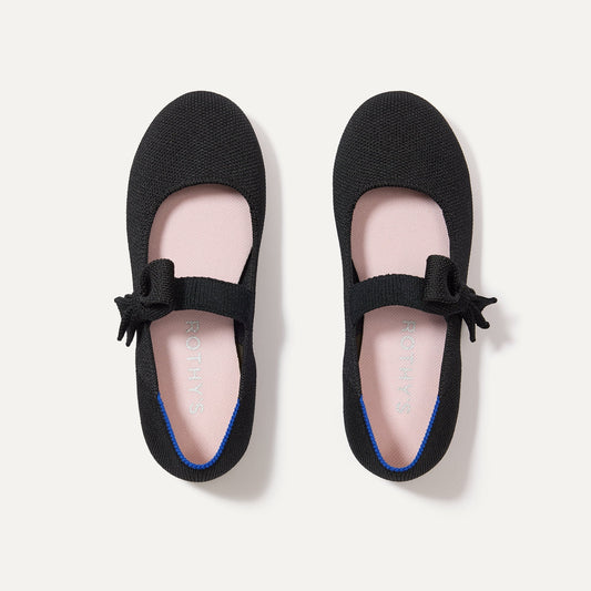 The Kids Tux Bow Mary Jane in Black shown from the top.