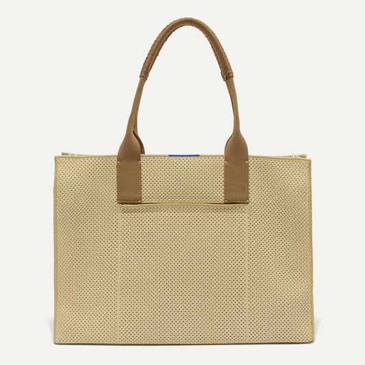 PLP |The Classic Tote in Macadamia Open-Knit, shown from the front.
